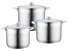 Set 3 Oale Inox cu capace sticla Alden Peterhof cu baza triplustratificata,6 piese, 9 L, 10.8 L si 12.5 L foto