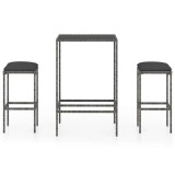 Cumpara ieftin Set mobilier bar de gradina, cu perne, 3 piese, gri, poliratan