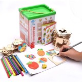 Set de creativitate, cu sabloane din lemn si carioci, Fun grafitti coloring board, 64 piese
