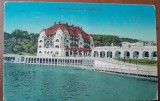 Carte postala, Baile Ocna Sibiului, Hotelul statului si Lacul Horia, perioada interbelica
