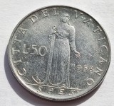 264. Moneda Vatican 50 lire 1958 (AN) (tiraj 60.000 buc) (Al 260-lea Papa Pius al XII-lea), Europa