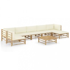 vidaXL Set mobilier de grădină, cu perne alb crem, 8 piese, bambus 3058249