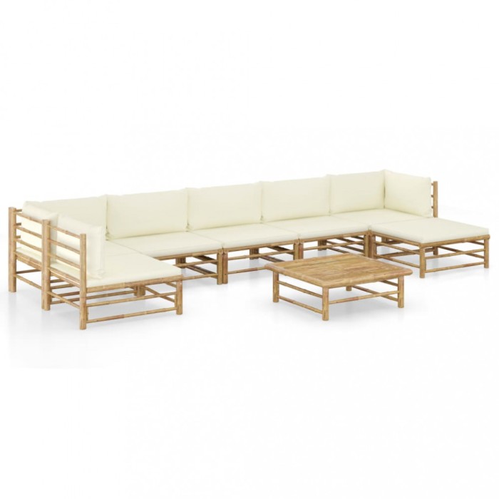 Gossi set mobilier de gradina, cu perne alb crem, 8 piese, bambus