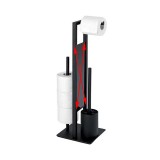 Cumpara ieftin Suport pentru hartie igenica si perie WC, otel/sticla/PVC, negru mat, RESIGILAT