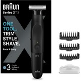Aparat hibrid de barbierit si tuns pentru barbati Braun Series X XT3100 Wet&amp;amp;Dry, lama 4D, 3 piepteni, 1 capac, husa, Negru