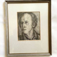 Autoportret in creion semnat de artistul suedez STACKEBY, datat 1937
