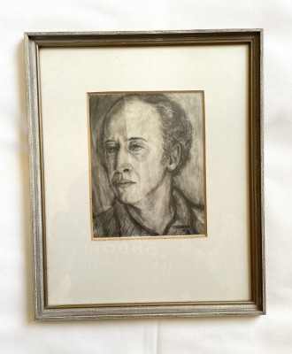 Autoportret in creion semnat de artistul suedez STACKEBY, datat 1937 foto