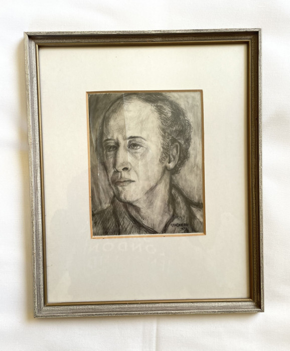 Autoportret in creion semnat de artistul suedez STACKEBY, datat 1937