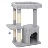 PawHut Copac pentru pisici, 93 cm, copac cu 3 niveluri, st&acirc;lpi din sisal, vizuină călduroasă, suprafață mare de odihnă, platformă, p&acirc;nă la 6 kg | Aoso