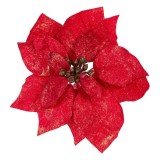 Floare decorativa de Craciun, rosie cu auriu, cu clips, 20 cm, CMCLASS