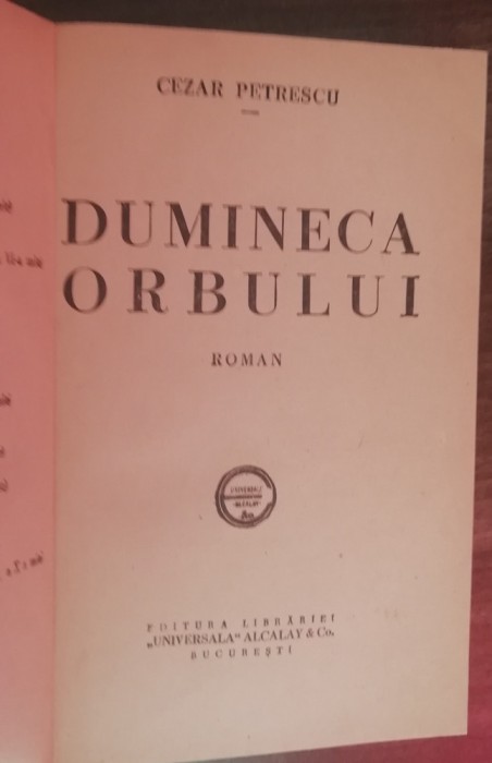 myh 50f - Cezar Petrescu - Dumineca orbului - editie interbelica