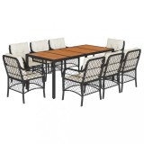 Cumpara ieftin Set mobilier de gradina cu perne, 9 piese, negru, poliratan