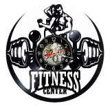 Ceas Perete Vinil Negru 30cm - Fitness Center, Cuplu Gym, Haltera, Gantere - Decorativ Manual Silentios