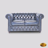Canapea Chesterfield 2 locuri Brighton FT &ndash; Piele Spălată Manual Antichizată Albastru, Canapele fixe