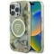 Husa pentru iPhone 16 Pro Max - Guess IML Metal Glitter Flowers Triangle MagSafe (GUHMP16XHFLPEDN) - Green
