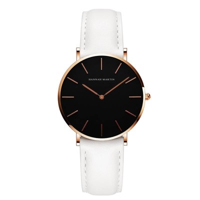 Ceas de dama Hannah Martin Casual Quartz Curea din piele Alb Negru foto
