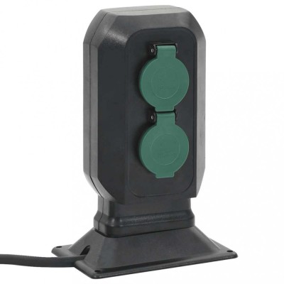vidaXL Priză de exterior cu țăruș și 4 căi, negru/verde, 15,5x11x24 cm 4010101 foto