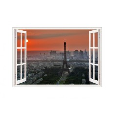 Sticker decorativ, Fereastra 3D, Turnul eiffel, 85 cm, 565STK