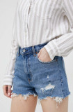 Abercrombie &amp; Fitch pantaloni scurti jeans femei, culoarea albastru marin, high waist