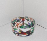 Casetă porțelan japonez decorată manual - kakiemon style, decor Tropicale - Takahashi Japonia
