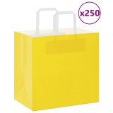 Pungi H&acirc;rtie VidaXL Galbene 26x17x25cm, 250 buc, M&acirc;nere Albe, Kraft 100gsm, Sacose Cadouri, Cumparaturi, Rezistente 7kg
