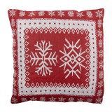 Cumpara ieftin Perna Craciun Fulgi de Nea poliester rosu bej 45x45x4 cm