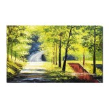 Tablou peisaj din padure pictat manual in cutit, Oaza de liniste, 100x60cm ulei pe panza efect 3D, Spectaculos