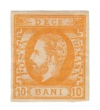 ROMANIA 1871 LP 31 10 BANI GALBEN PORTOCALIU REGELE CAROL I CU BARBA NEDANTELAT TIP I MNH