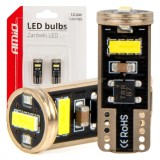 Becuri auto LED Canbus T10e W5W 3x2055 SMD White 12V/24V, lumina alba 6000K, 3 LED, fara efect de palpaire, AMiO 03720, set 2 buc