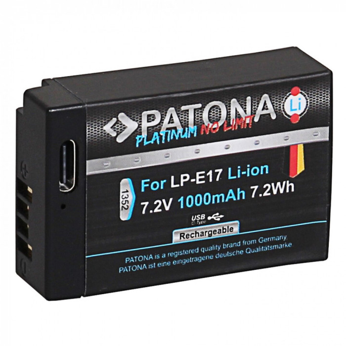 Acumulator Patona Platinum LP-E17 1000mAh cu port incarcare USB Type C replace Canon EOS 760D 8000D M3 T6i - 1352