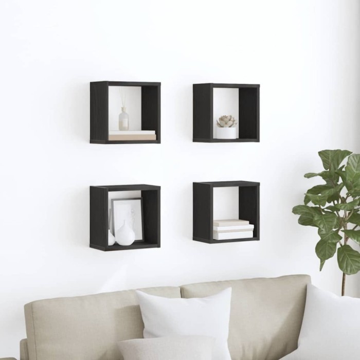 vidaXL Rafturi de perete cu raft 4 pcs Stejar negru 26 x 15 x 26 cm 875181
