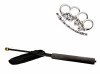 Set Autoaparare: Baston Telescopic 47cm Negru + Pumnal/Box Craniu Argintiu, Otel, Husa Curea