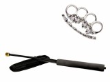 Cumpara ieftin Set Autoaparare: Baston Telescopic 47cm Negru + Pumnal/Box Craniu Argintiu, Otel, Husa Curea