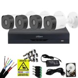 Sistem complet profesional 4 camere supraveghere exterior FULL HD 20m IR, DVR 4 canale, accesorii + hard 1TB SafetyGuard Surveillance, Dahua