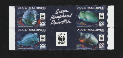 Maldives 2016-WWF,Fauna,Pesti,Papagal verde,serie 4 val. ,MNH,Mi.6200-6203 foto
