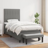 vidaXL Pat box spring cu saltea, gri &icirc;nchis, 80x200 cm, textil