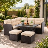 Set mobilier de gradina coltar 5 piese cu masa reglabila, ratan PE