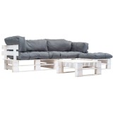 vidaXL Set mobilier de grădină paleți cu perne gri, 4 piese, lemn 277393