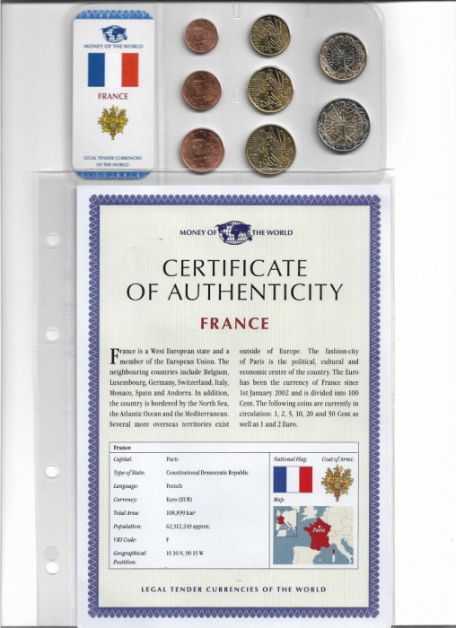 FRANTA - Set Complet Monede - UNC Sigilate, cu Certificat