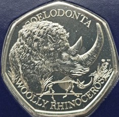 50 pence 2024 Marea Britanie, Woolly Rhinoceros, Brilliant unc, Coincard