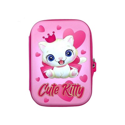 Penar scoala, imprimeu 3D Cute Kitty, inchidere cu fermoar, roz foto