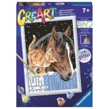 Cumpara ieftin Ravensburger - CreArt pictura pe numere pentru copii cu sclipici pisicuta si cal
