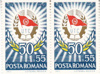 ROMANIA 1972 LP 786 SEMICENTENARUL U.T.C. PERECHE MNH foto