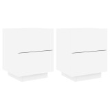 Noptiere cu lumini LED, 2 buc., alb, lemn prelucrat, DKD Home Decor