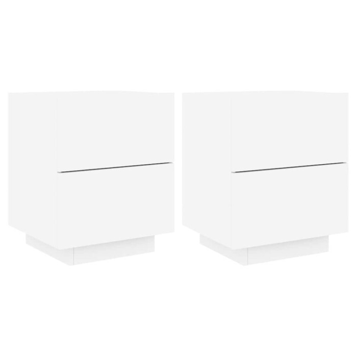 Noptiere cu lumini LED, 2 buc., alb, lemn prelucrat