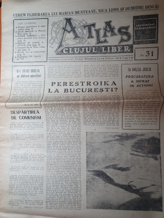 ziarul atlas clujul liber 20-26 iulie 1990-perestroika la bucuresti ?