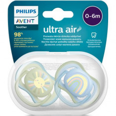 Set 2 suzete Philips-Avent SCF085/58, ultra air pacifier 0-6 luni, Ortodontice, fara BPA, Curcubeu/Soare
