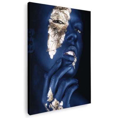 Tablou portret model machiaj auriu si albastru, auriu, albastru 1198 Tablou canvas pe panza CU RAMA 60x90 cm foto