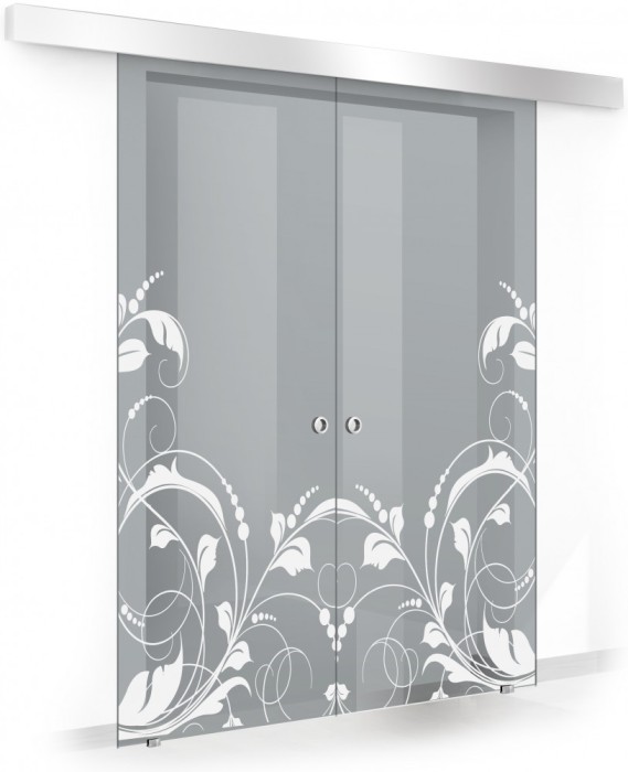 Usa culisanta Boss &reg; Duo model La Vie alb, 80+80x215 cm, sticla gri securizata, glisanta in ambele directii