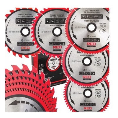 Set disc circular pentru lemn 255 x 30 mm, 24, 40, 60, 8, 100 dinti, 5 bucati, Red Technic foto